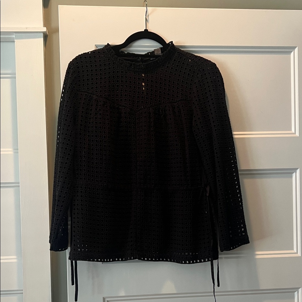 J. Crew Black Eyelet Blouse